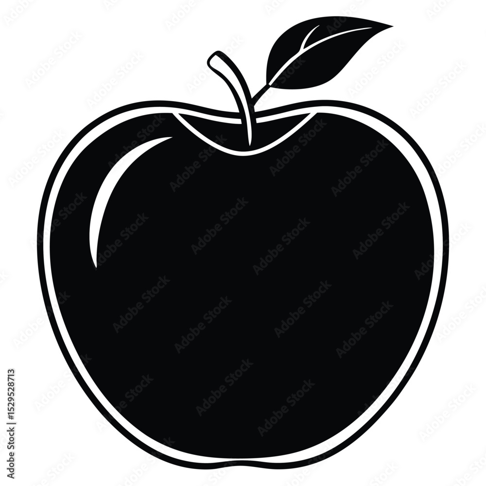 An outlined apple with a leaf is rendered in solid black color An outlined apple with a leaf is rendered in solid black color