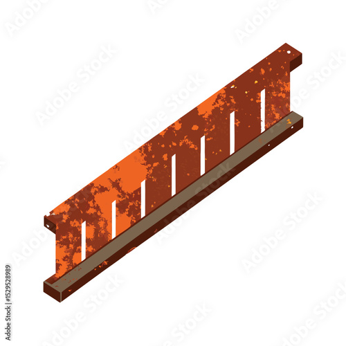 Rustic Rusty Iron Ladder Illustration Isolated on White Background, Isometric View