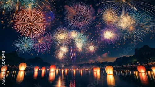 花火と灯籠流しが織りなす幻想的な夏の夜