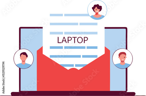 Email marketing concept with laptop computer and envelope illustration for digital communication and newsletter campaigns
