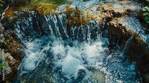 waterfalls are very beautiful in nature, clear water, there are beautiful stones underneath, top view.