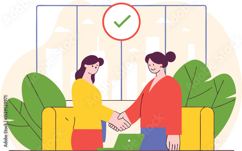 Business handshake agreement partnership success teamwork collaboration office meeting professional vector illustration flat design