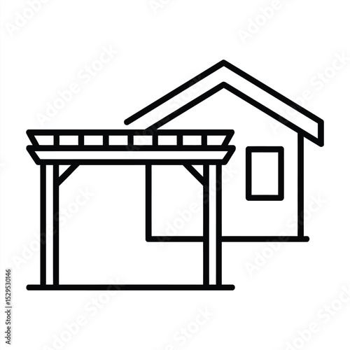 Architectural Harmony: A minimalist line drawing of a home with a matching pergola, portraying a scene of outdoor elegance.