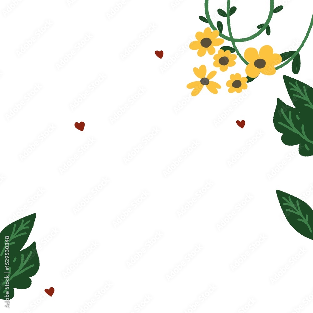 Fototapeta premium frame with vine and yellow flowers.