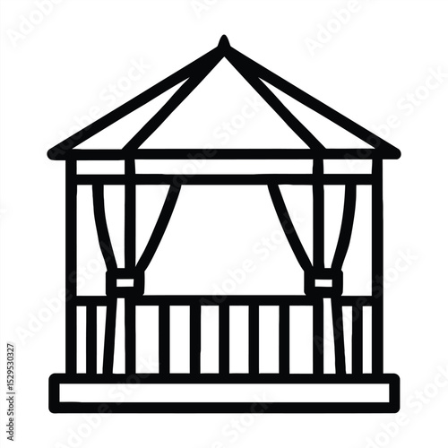 Serene Gazebo: A detailed vector illustration of a gazebo, providing a tranquil space. The gazebo's architectural elements are clean lines and inviting design, suggesting a place of peace.