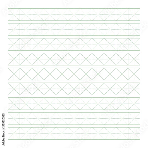 Workbook for writing hieroglyphs. Lined paper for printing. Geometric pattern for school. Realistic lined paper. Simulator for writing Chinese characters. Page of calligraphy exercises. Graph paper.