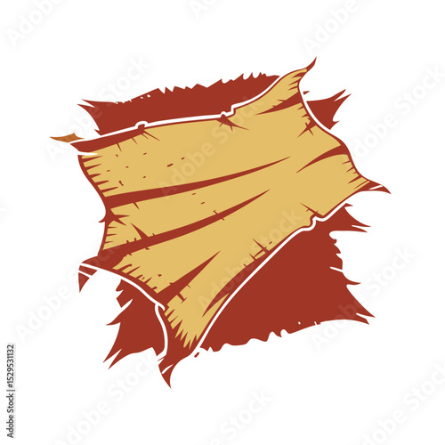 Distressed Red and Gold Shield with Decorative Border and Cracks