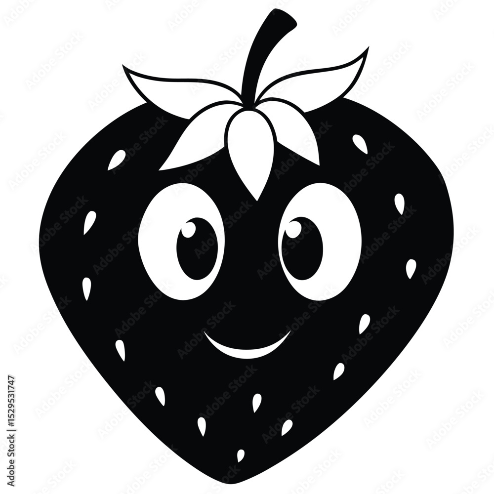 Obraz premium Joyful strawberry character smiles with big, round eyes and tiny seeds