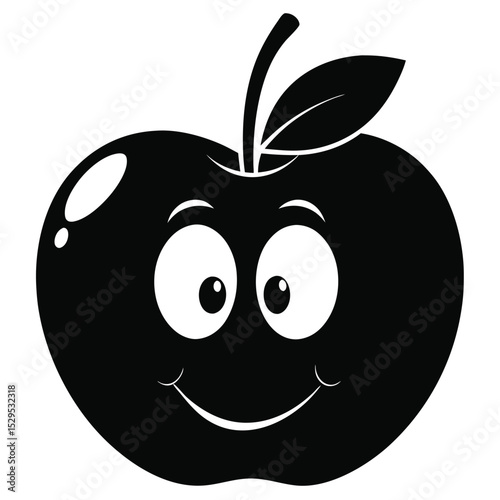Animated apple face with leaf and stem shows positive emotion through a smiling expression