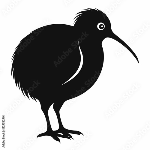 Simple Kiwi Bird Silhouette Illustration on a White Background Ideal for Nature and Wildlife Designs