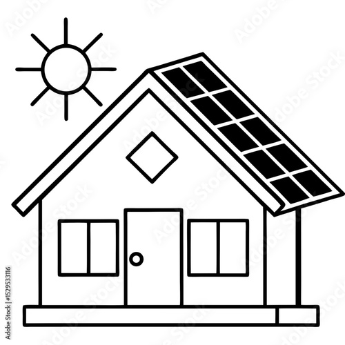 Simple Solar-Powered Home Vector on White Background