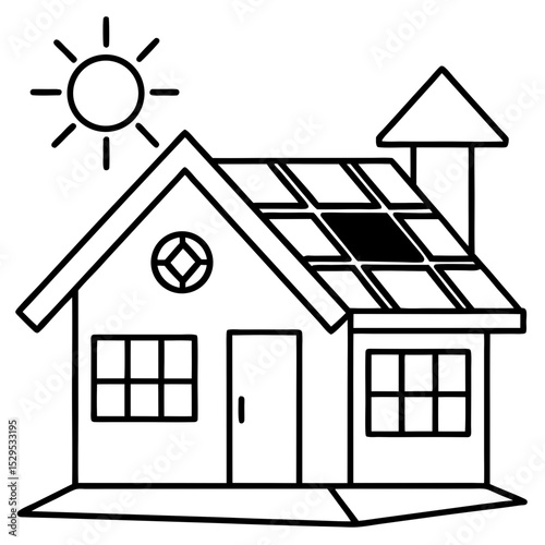 Simple Solar-Powered Home Vector on White Background