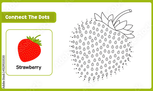Connect The Dots Strawberry. Dot To Dot Educational Game. Vector Illustration photo