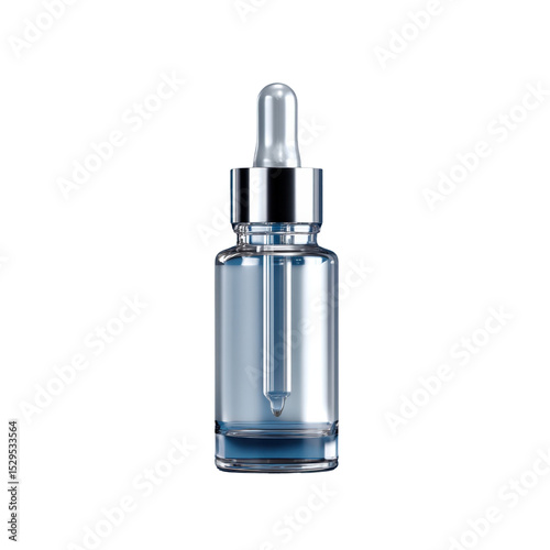 Elegant Glass Dropper Bottle for Essential Oils with Silver Cap and Clear Body Showcasing Liquid Content Transparent background or png