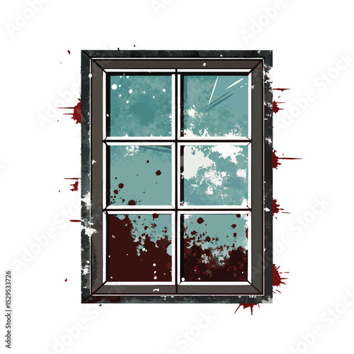 Abstract Arched Window Illustration with Decorative Splatters and Rustic Texture, Isolated