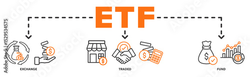 ETF banner web icon vector illustration concept with icon of exchange, traded, fund 