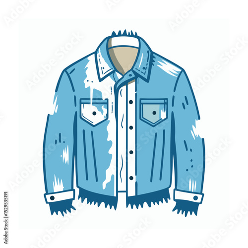 Distressed Denim Jacket Illustration: Retro Style, Fashionable Outerwear with a Vintage Vibe