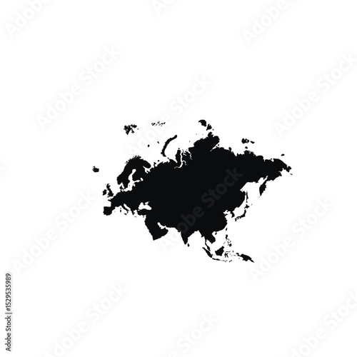 Map of Eurasia, sign silhouette. World Map Globe. Vector Illustration isolated on white background. Europe and Asia continent.