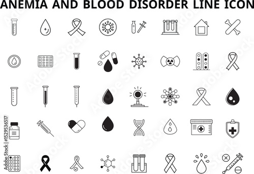 Anemia & Blood Disorder Line Icons  Medical Awareness Vector Set

