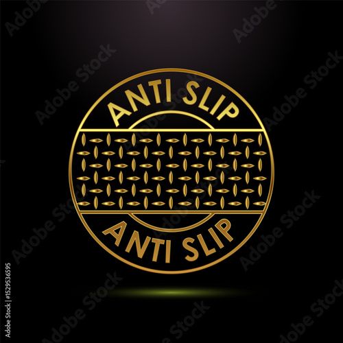 Anti slip icon design illustration. Non slip safety icon, Slip prevention sign symbol in gold color style