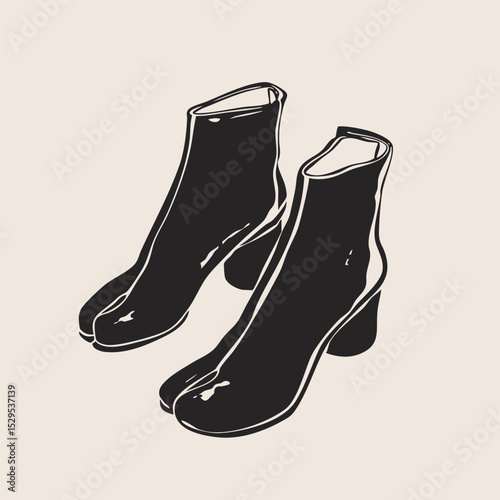 Heeled ankle boots, fancy shoes. Casual formal leather footwear for women, men. Hand drawn modern Vector illustration. Trendy monochrome style. Isolated design element