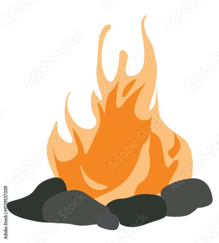 Burning bonfire.campfire surrounded by rocks