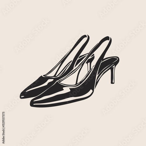 High heeled summer shoes. Casual formal leather footwear for women, men. Hand drawn modern Vector illustration. Trendy monochrome style. Isolated design element