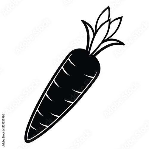 Simple black line drawing shows a carrot with leafy top on white