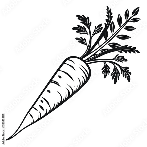 Black and white style shows a simple drawing of a stylized carrot