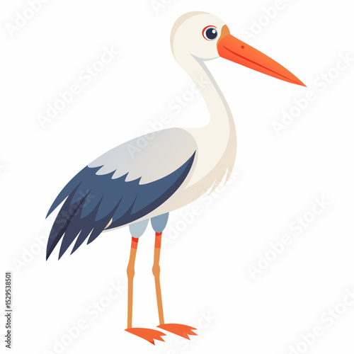Simple Vector Illustration of a Stork on a White Background Ideal for Baby Announcements and Nature