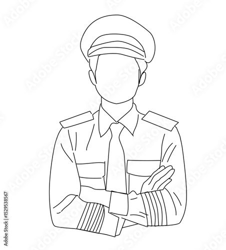 pilot line. One continuous line art drawing illustration of pilot.
