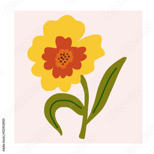 Flower in naive style, hand drawn illustration. Retro style careless element