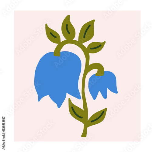 Flower in naive style, hand drawn illustration. Retro style careless element