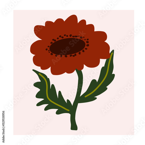 Flower in naive style, hand drawn illustration. Retro style careless element