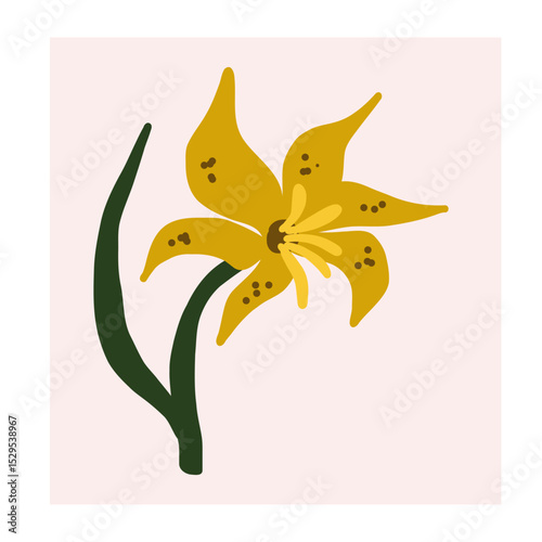 Flower in naive style, hand drawn illustration. Retro style careless element