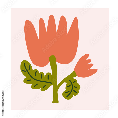 Flower in naive style, hand drawn illustration. Retro style careless element