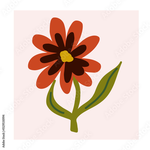 Flower in naive style, hand drawn illustration. Retro style careless element