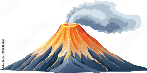 Volcanic Mountain with Light Smoke – Quiet Eruption and Geology Concept Illustration