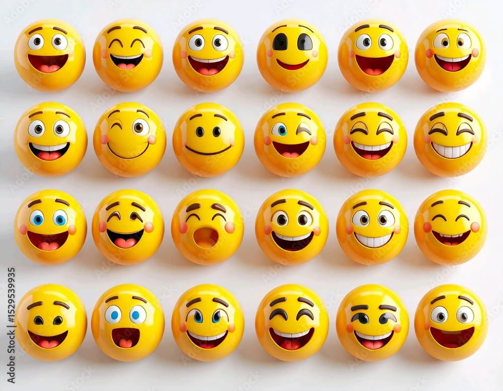 Obraz premium Set of Yellow Emoji Faces Showing Various Emotions and Expressions 