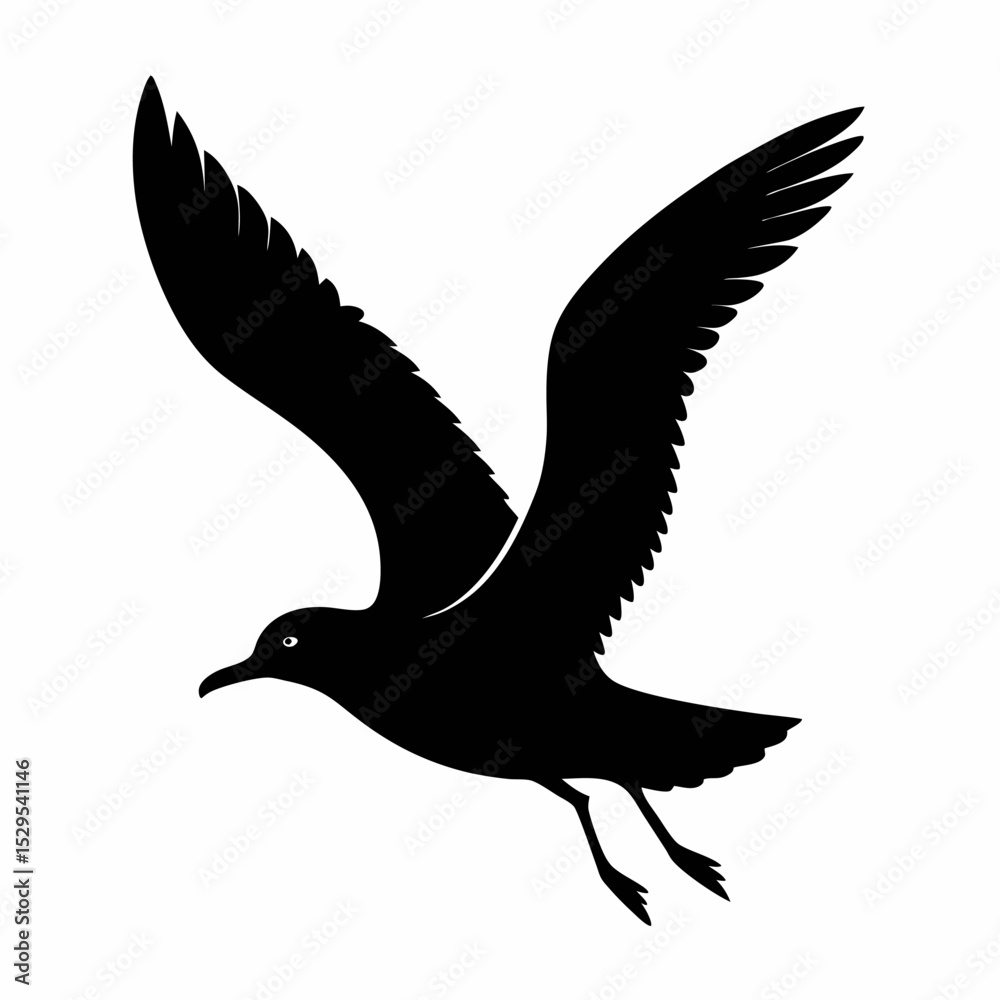 Obraz premium Silhouette of a gull in flight against a white background a simple and clean vector design