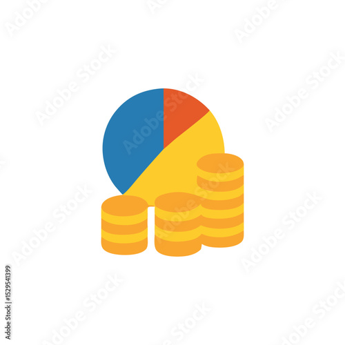 Financial Growth Pie Chart and Stacked Gold Coins Illustrating Investment Returns and Profit Increase