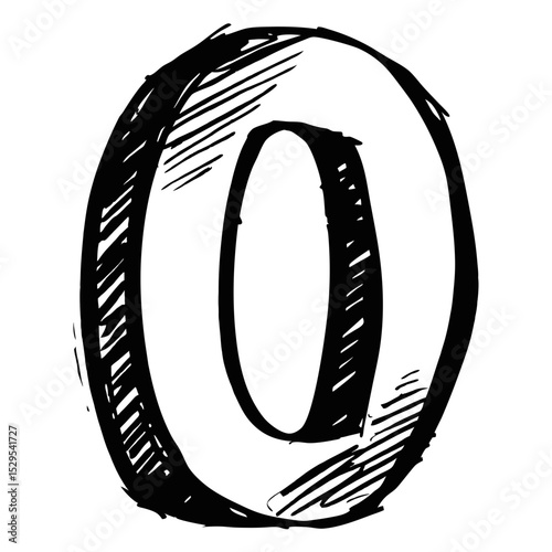 Hand-drawn sketch of the number zero in black ink style  