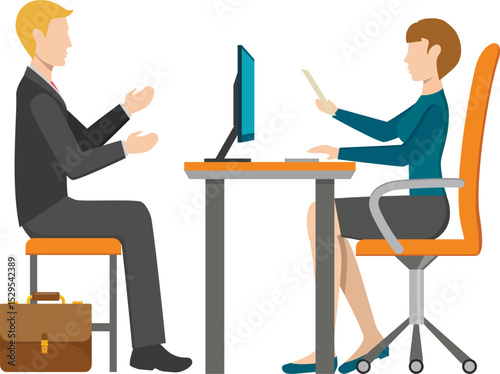 Job interview illustration with applicant and recruiter at the office desk