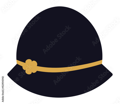 Stylish female hat adorned with a golden ribbon and delicate flower, enhancing elegance and sophistication in any outfit while embodying timeless vintage charm and chic design