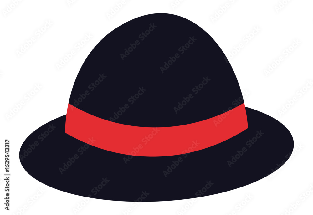 Classic black bowler hat featuring a vibrant red ribbon, adding a touch of sophistication and style, perfect for formal occasions or retro inspired looks