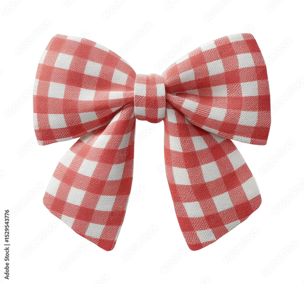 PNG Red and white checkered bow in gingham pattern with dual tails PNG Red and white checkered bow in gingham pattern with dual tails