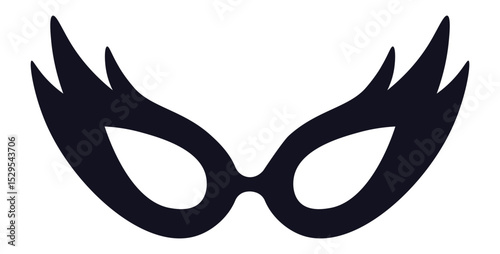 Black carnival mask with sharp edges pointing upward resembling flames isolated on white background, ideal for celebrating carnival, halloween, or any costume party