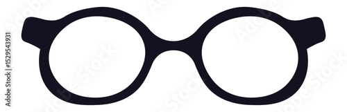 Black silhouette of round eyeglasses frame, isolated on a clean white background, symbolizing vision, style, and fashion in a modern and minimalist design