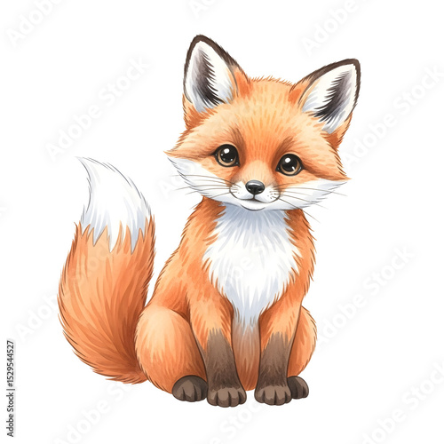 Cute Orange and White Fox Sitting – Kids Illustration – Transparent Background