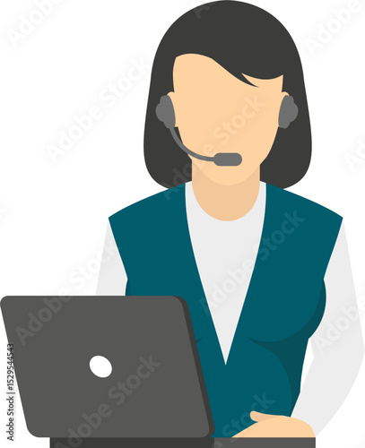 Woman with headset working on laptop providing customer service support